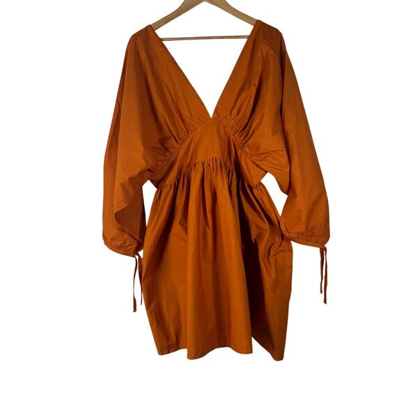 Forever Amelia Dress Womens 18 Burnt Orange Puff Sleeve Mini Deep‎ VNeck Party - Picture 1 of 9